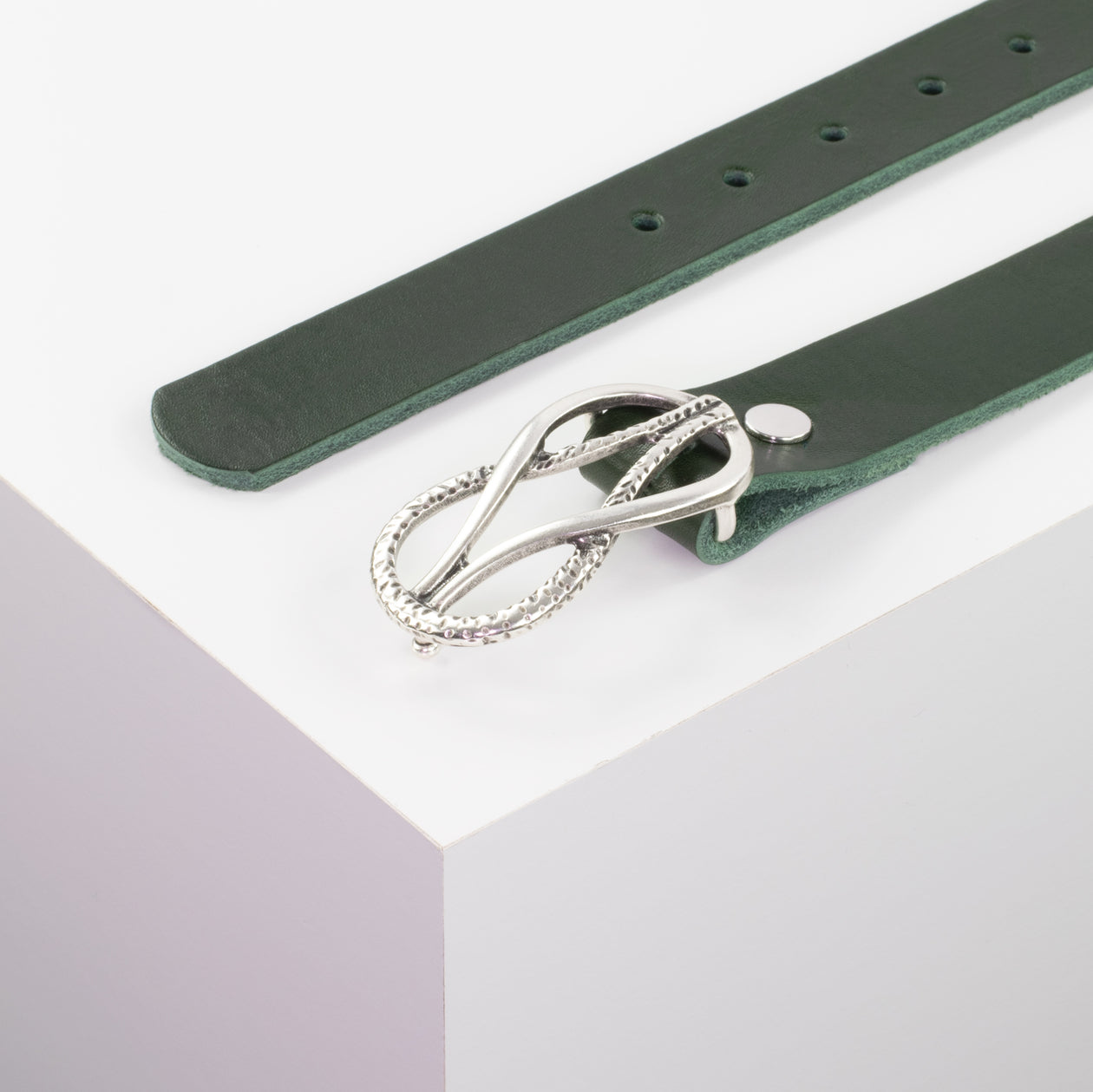 Ledergürtel 3cm mit Schnalle Havanna silber matt grün ohne Muster