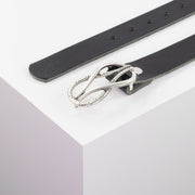 Ledergürtel 3cm mit Schnalle Havanna silber matt schwarz ohne Muster