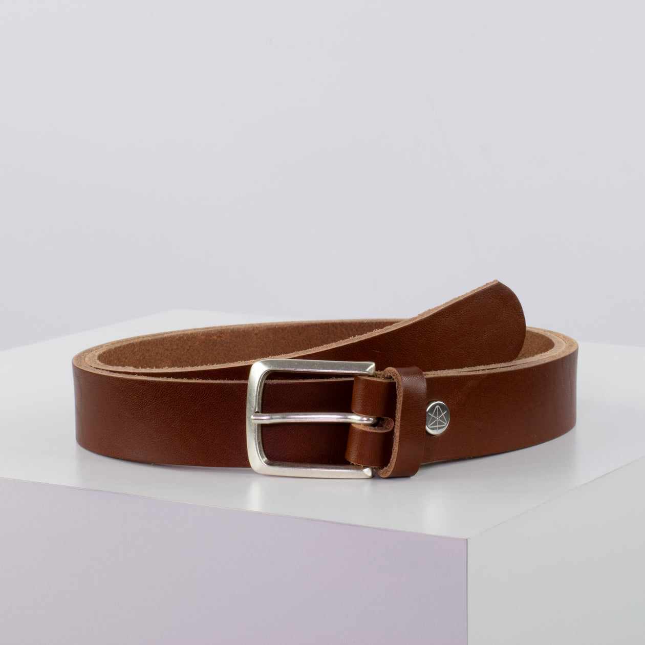 Ledergürtel 3cm mit Schnalle Perth silber cognac ohne Muster