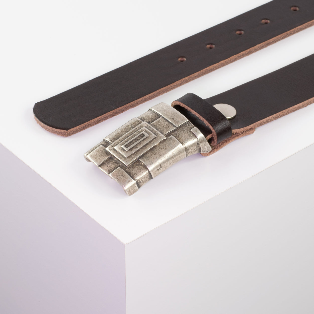 Ledergürtel 3,5cm mit Schnalle Athen silber dunkelbraun ohne Muster