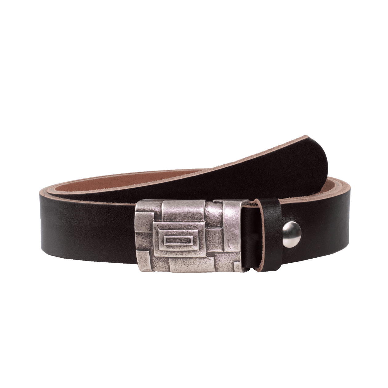 Ledergürtel 3,5cm mit Schnalle Athen silber dunkelbraun ohne Muster