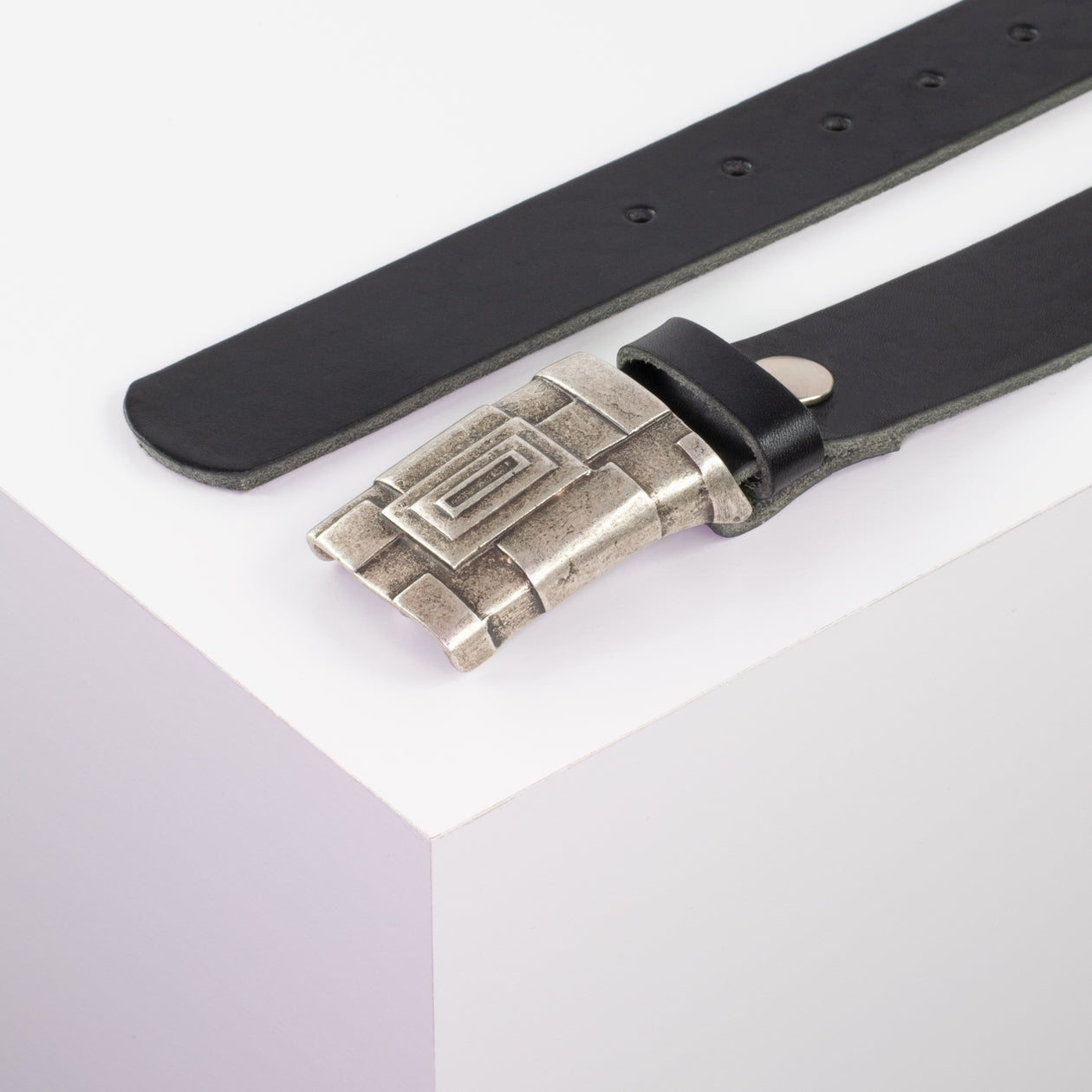 Ledergürtel 3,5cm mit Schnalle Athen silber schwarz ohne Muster