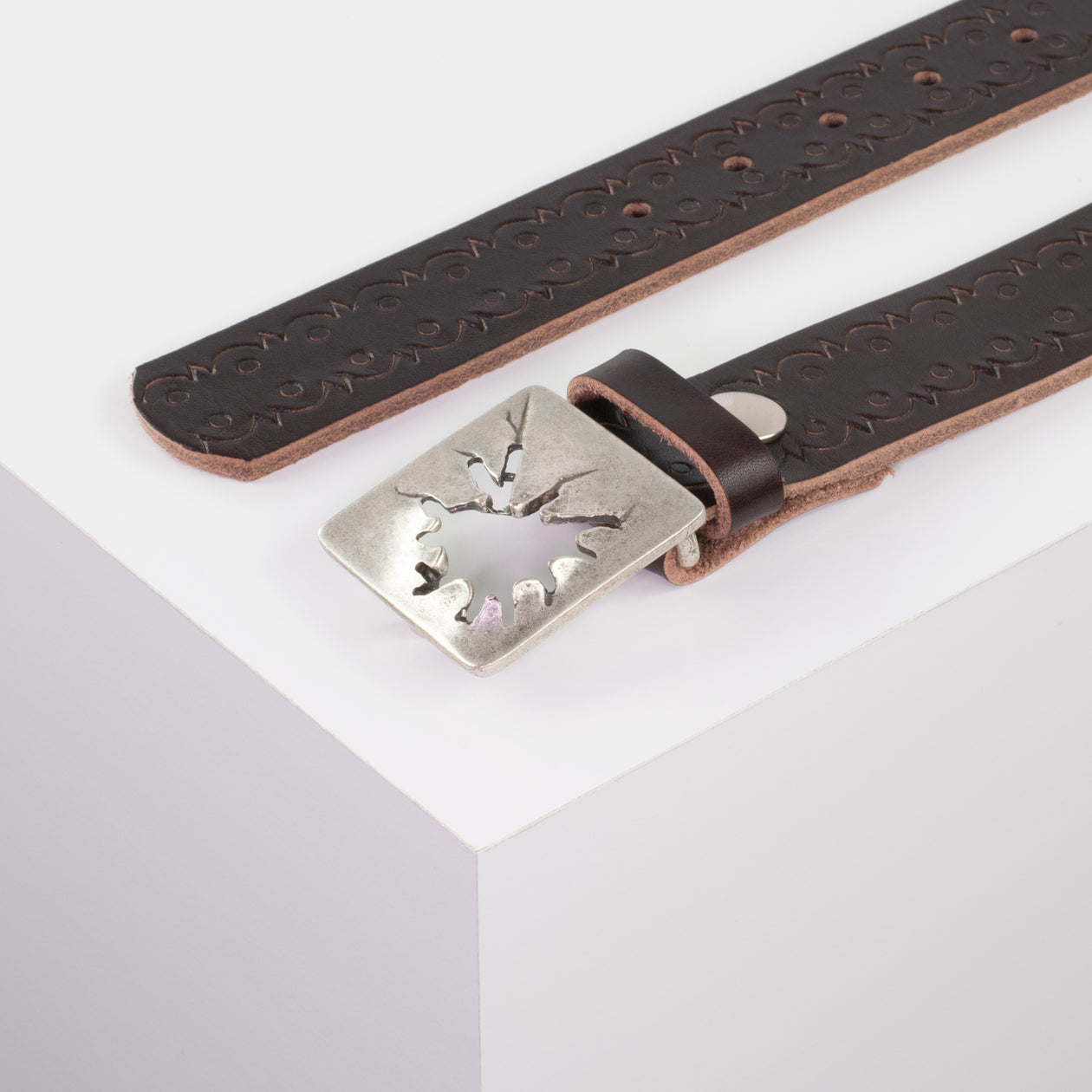 Ledergürtel 3,5cm mit Schnalle Vesuvio silber dunkelbraun Lochwelle