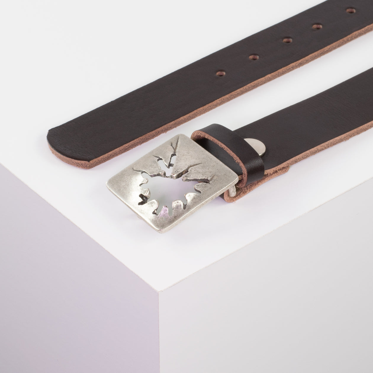 Ledergürtel 3,5cm mit Schnalle Vesuvio silber dunkelbraun ohne Muster