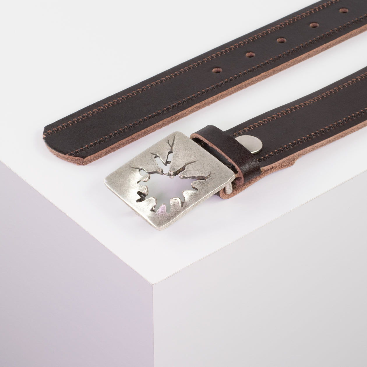 Ledergürtel 3,5cm mit Schnalle Vesuvio silber dunkelbraun Reißverschluss