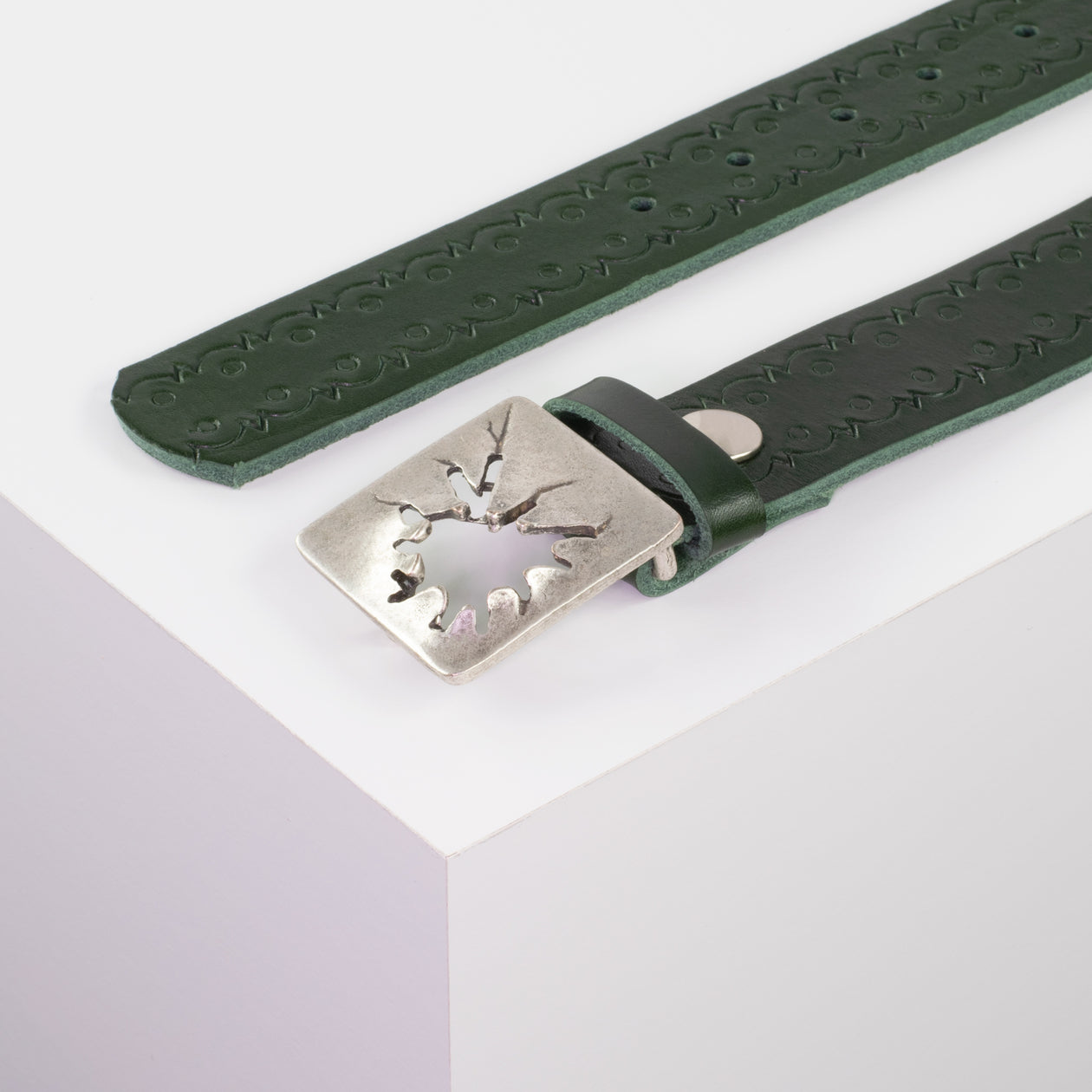 Ledergürtel 3,5cm mit Schnalle Vesuvio silber grün Lochwelle