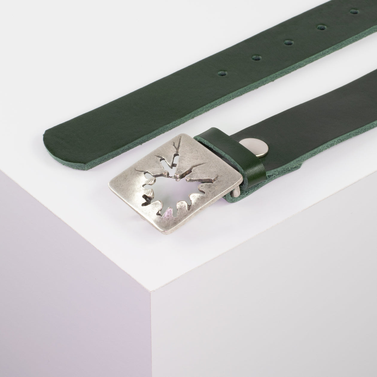 Ledergürtel 3,5cm mit Schnalle Vesuvio silber grün ohne Muster