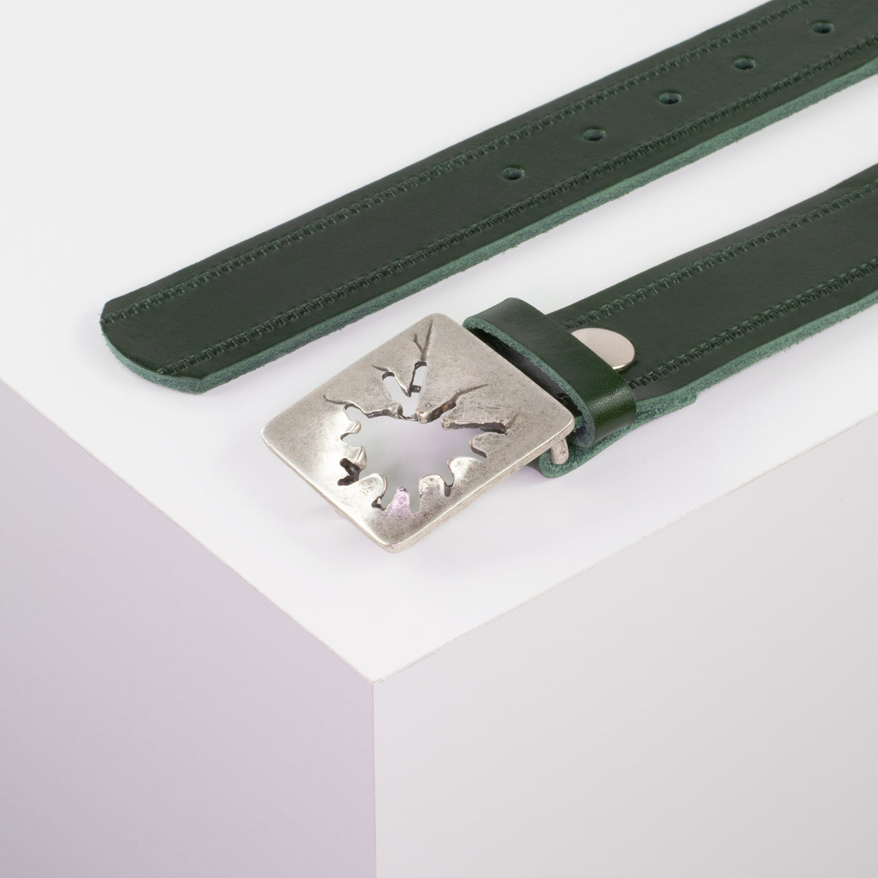 Ledergürtel 3,5cm mit Schnalle Vesuvio silber grün Reißverschluss