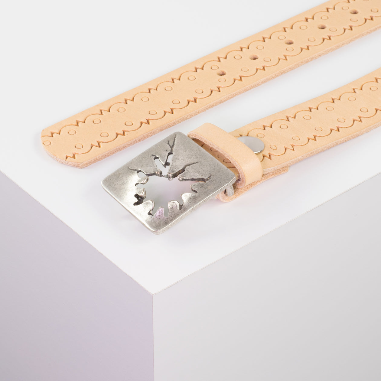 Ledergürtel 3,5cm mit Schnalle Vesuvio silber natur Lochwelle