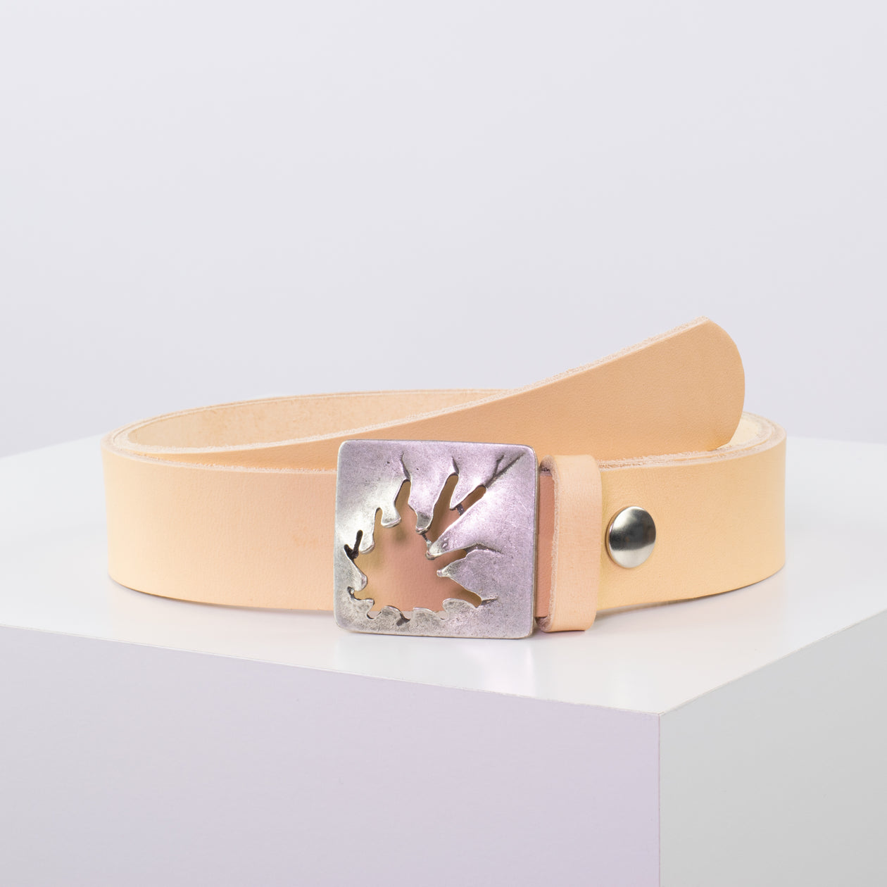 Ledergürtel 3,5cm mit Schnalle Vesuvio silber natur ohne Muster