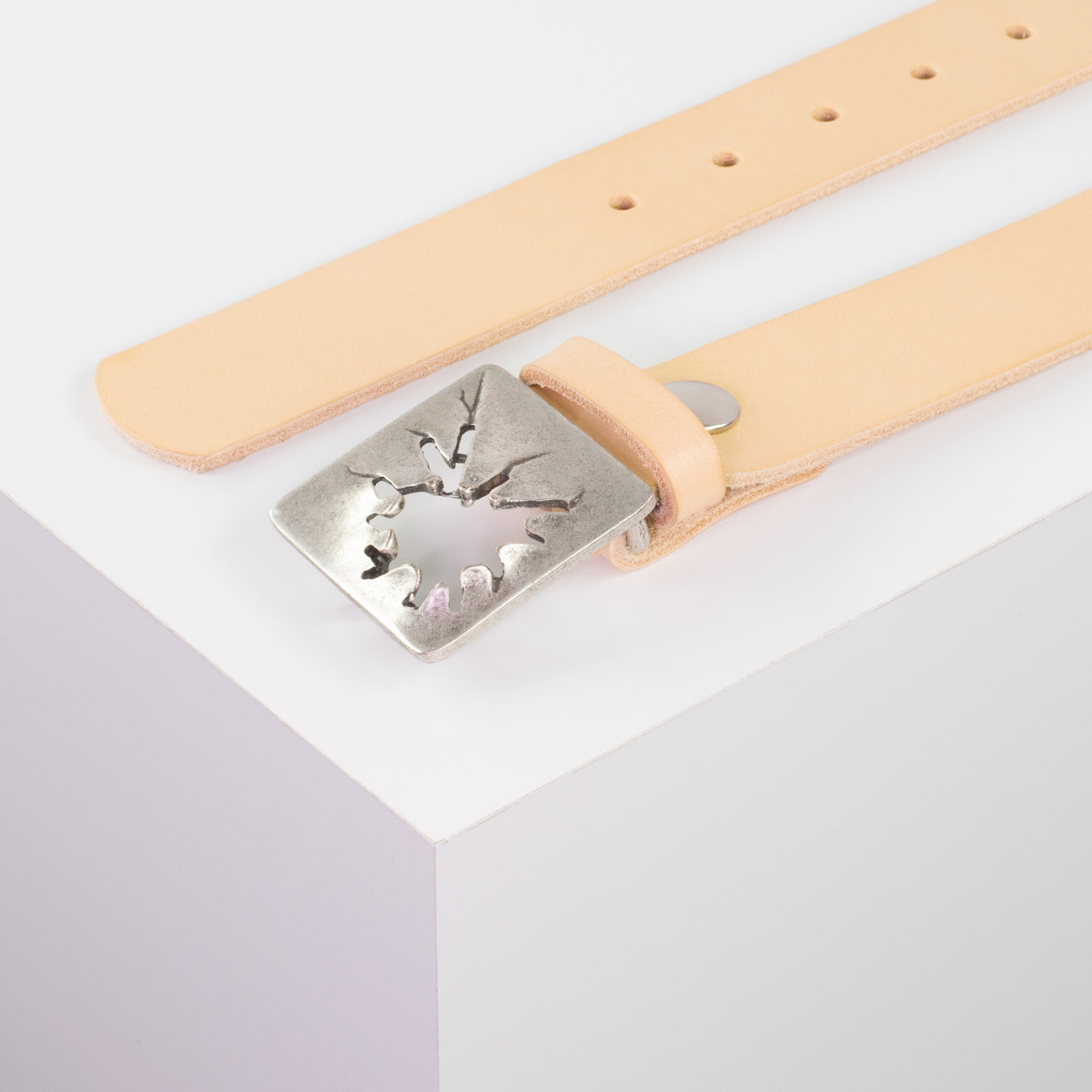 Ledergürtel 3,5cm mit Schnalle Vesuvio silber natur ohne Muster