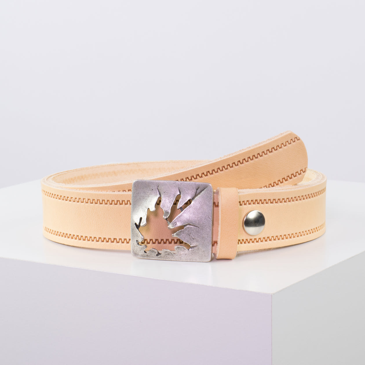 Ledergürtel 3,5cm mit Schnalle Vesuvio silber natur Reißverschluss