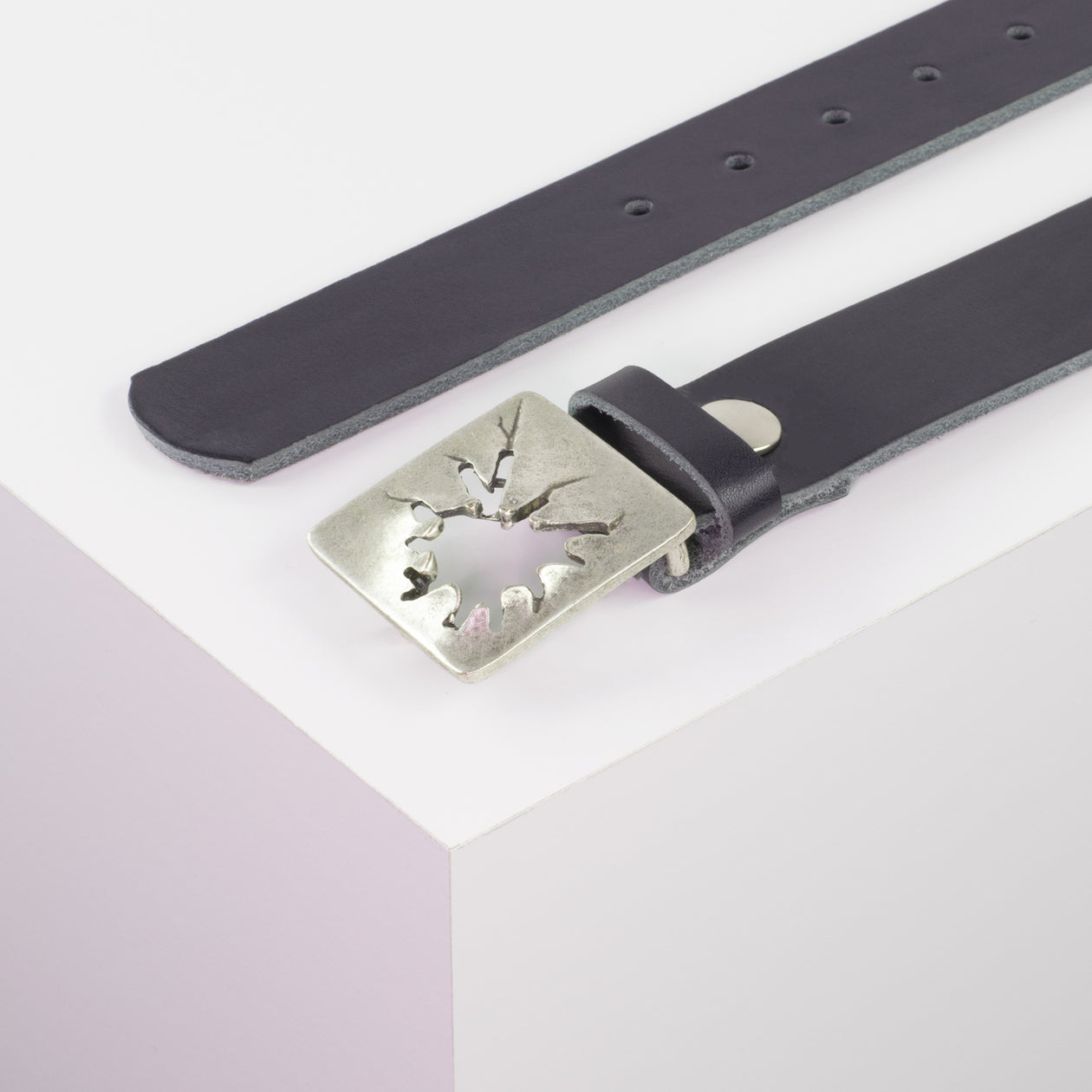 Ledergürtel 3,5cm mit Schnalle Vesuvio silber navi ohne Muster