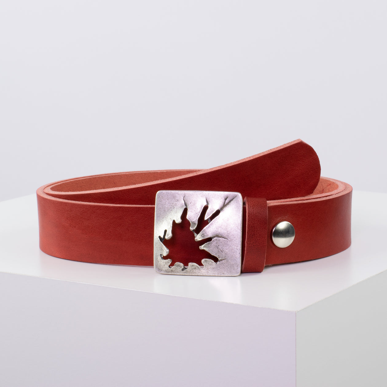 Ledergürtel 3,5cm mit Schnalle Vesuvio silber rot ohne Muster