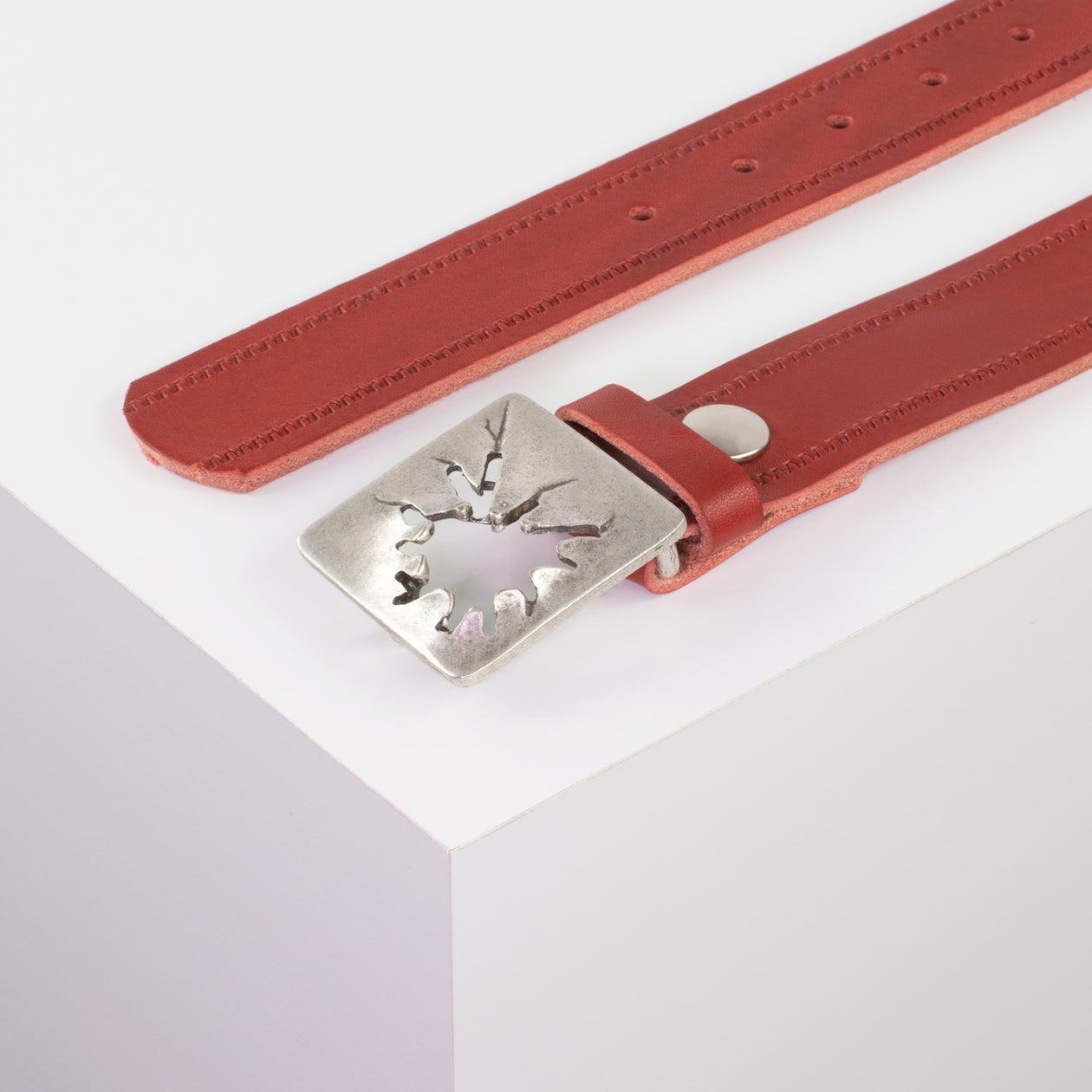 Ledergürtel 3,5cm mit Schnalle Vesuvio silber rot Reißverschluss