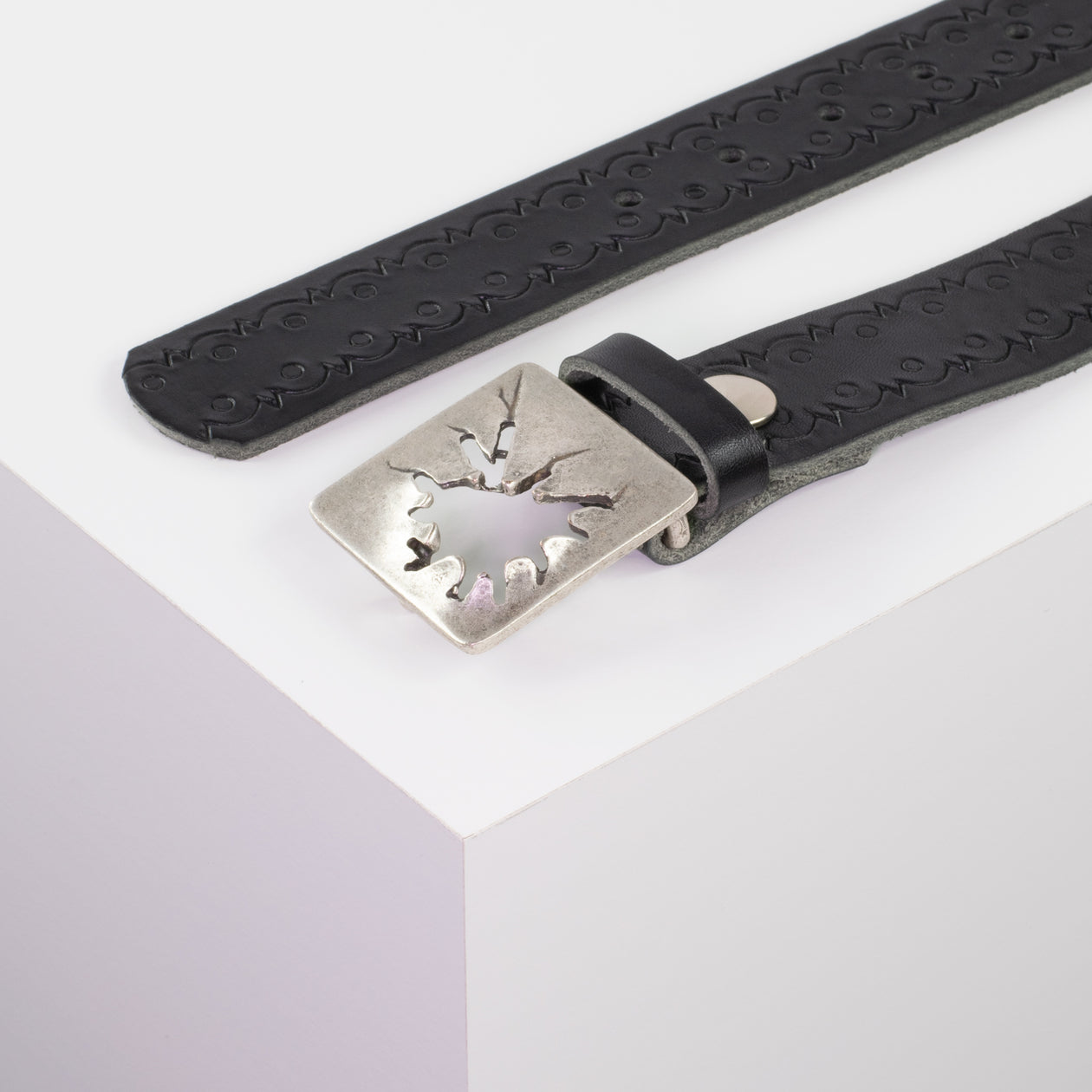 Ledergürtel 3,5cm mit Schnalle Vesuvio silber schwarz Lochwelle