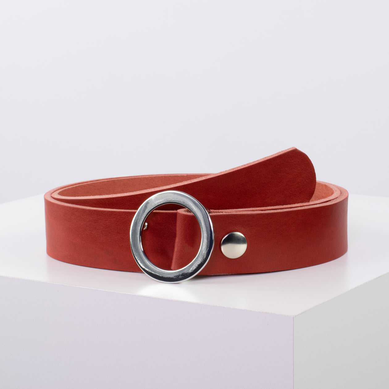 Ledergürtel 3,5cm mit Schnalle Ronda rot ohne Muster