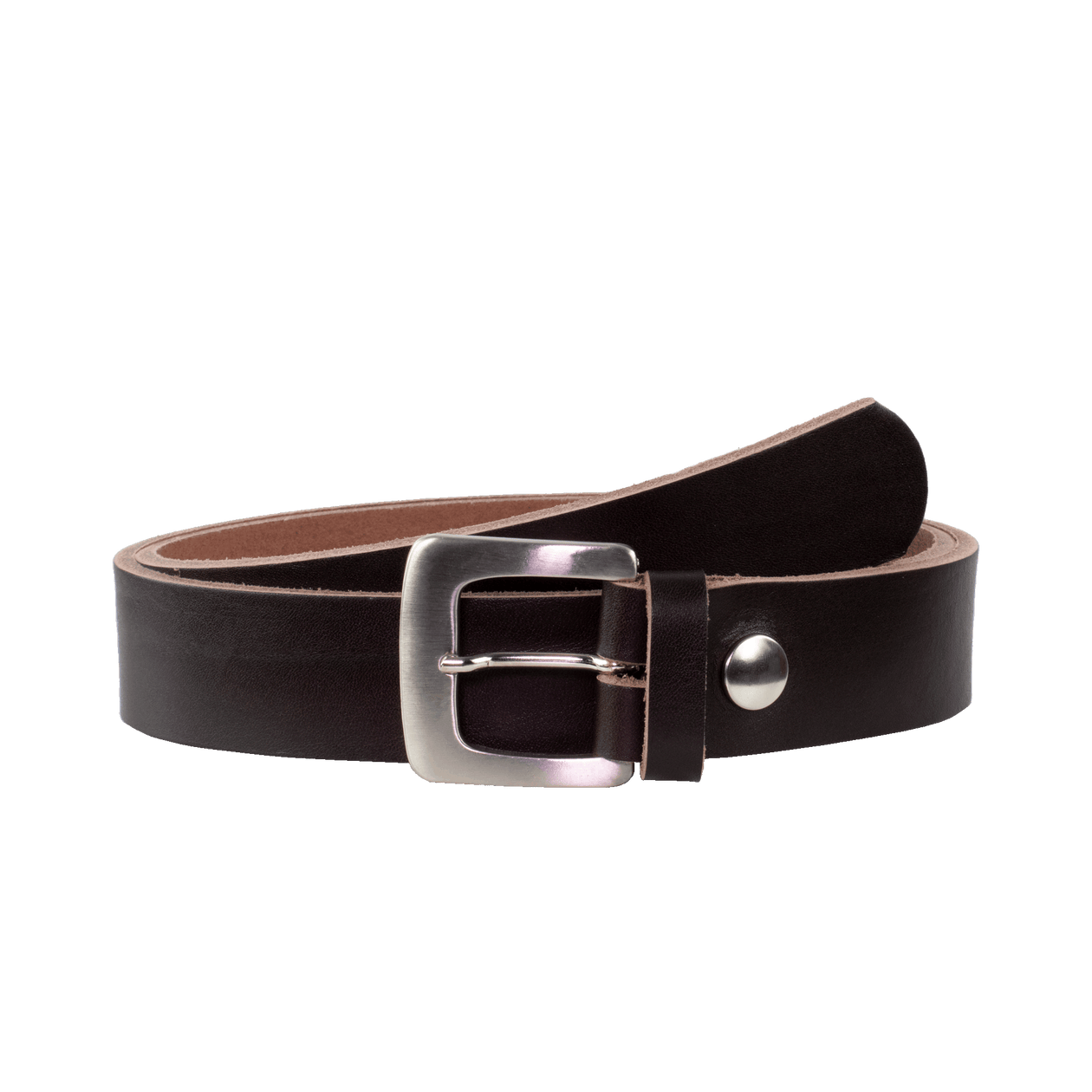 Ledergürtel 3,5cm mit Schnalle Madrid silber glänzend dunkelbraun ohne Muster