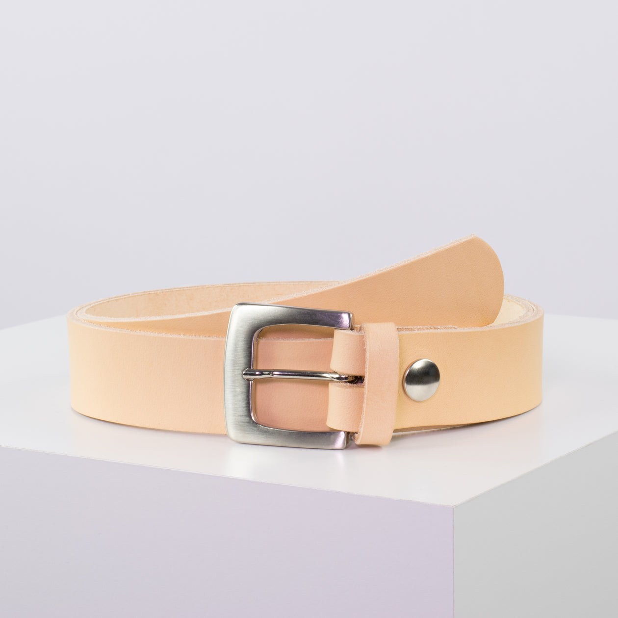 Ledergürtel 3,5cm mit Schnalle Madrid silber glänzend natur ohne Muster