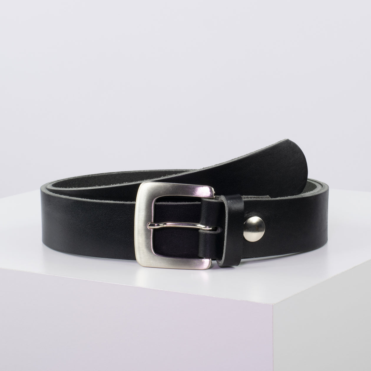 Ledergürtel 3,5cm mit Schnalle Madrid silber glänzend schwarz ohne Muster