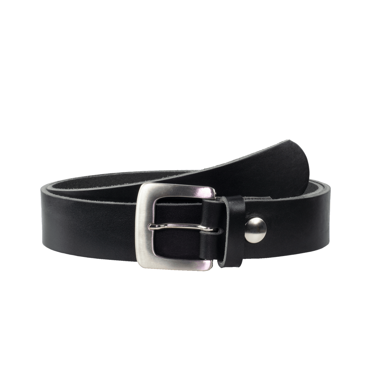 Ledergürtel 3,5cm mit Schnalle Madrid silber glänzend schwarz ohne Muster