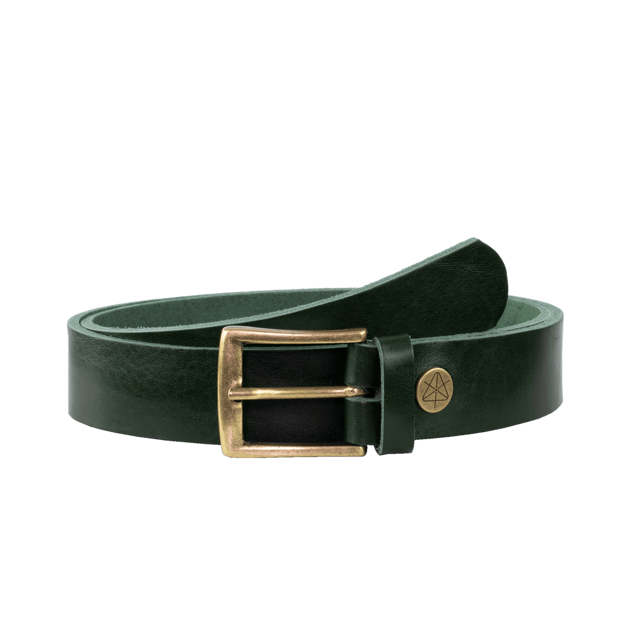 Ledergürtel 3,5cm mit Schnalle Toronto messing grün ohne Muster