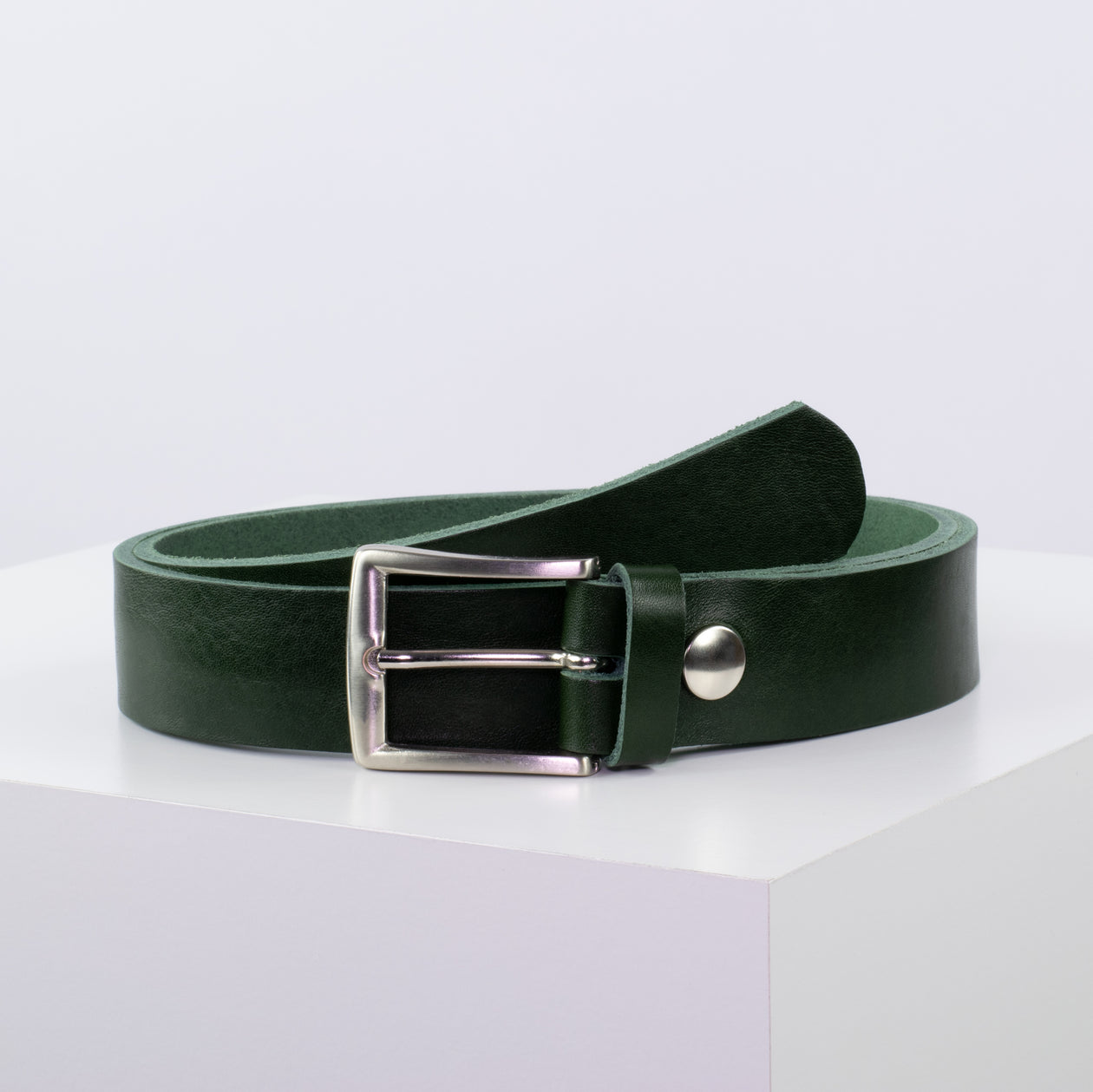 Ledergürtel 3,5cm mit Schnalle Toronto silber grün ohne Muster