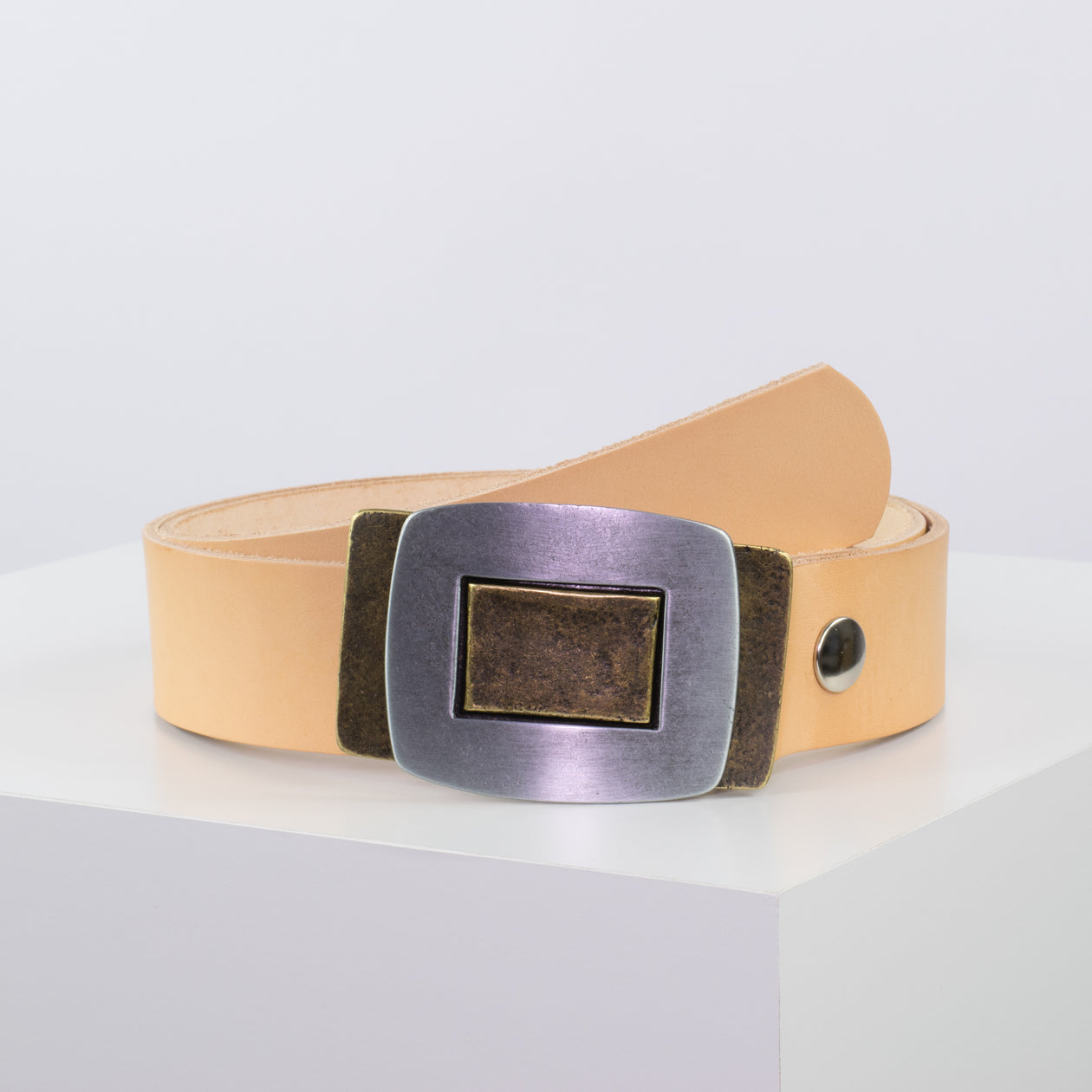 Ledergürtel 4cm mit Schnalle Inside Out natur ohne Muster