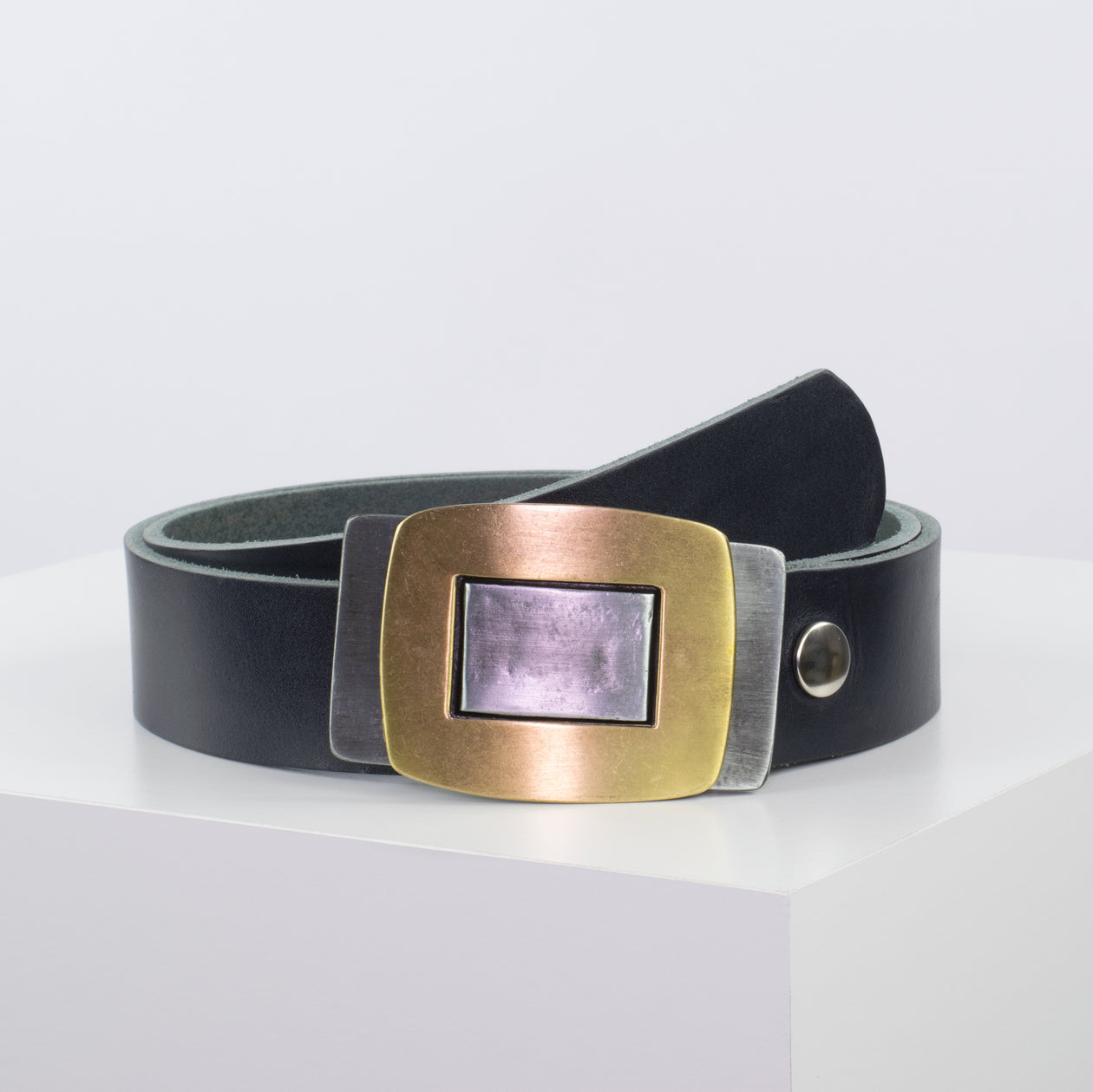 Ledergürtel 4cm mit Schnalle Outside In navi ohne Muster