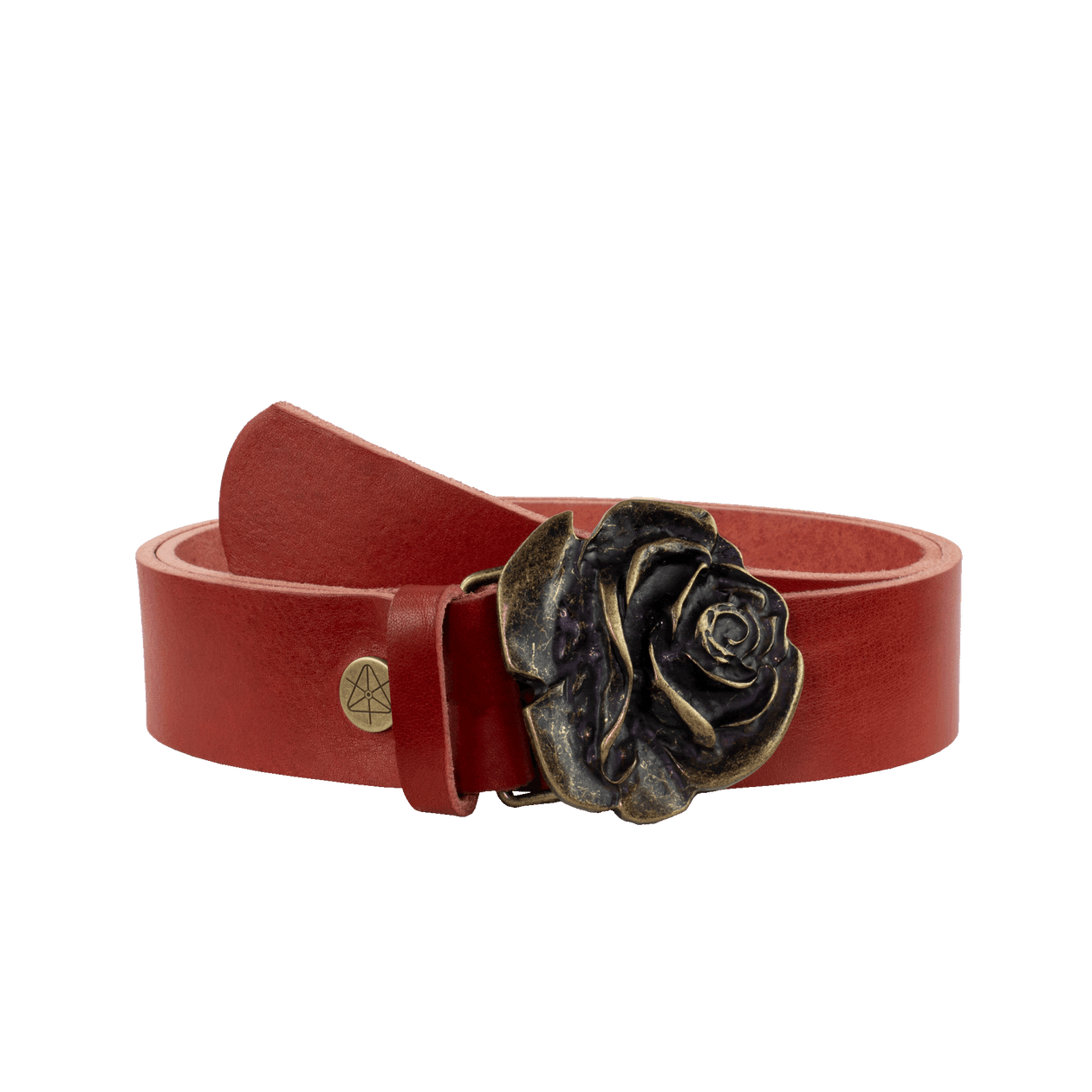 Ledergürtel 4cm mit Schnalle Rose messing rot ohne Muster