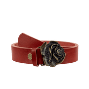 Ledergürtel 4cm mit Schnalle Rose messing rot ohne Muster