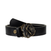Ledergürtel 4cm mit Schnalle Rose messing schwarz ohne Muster