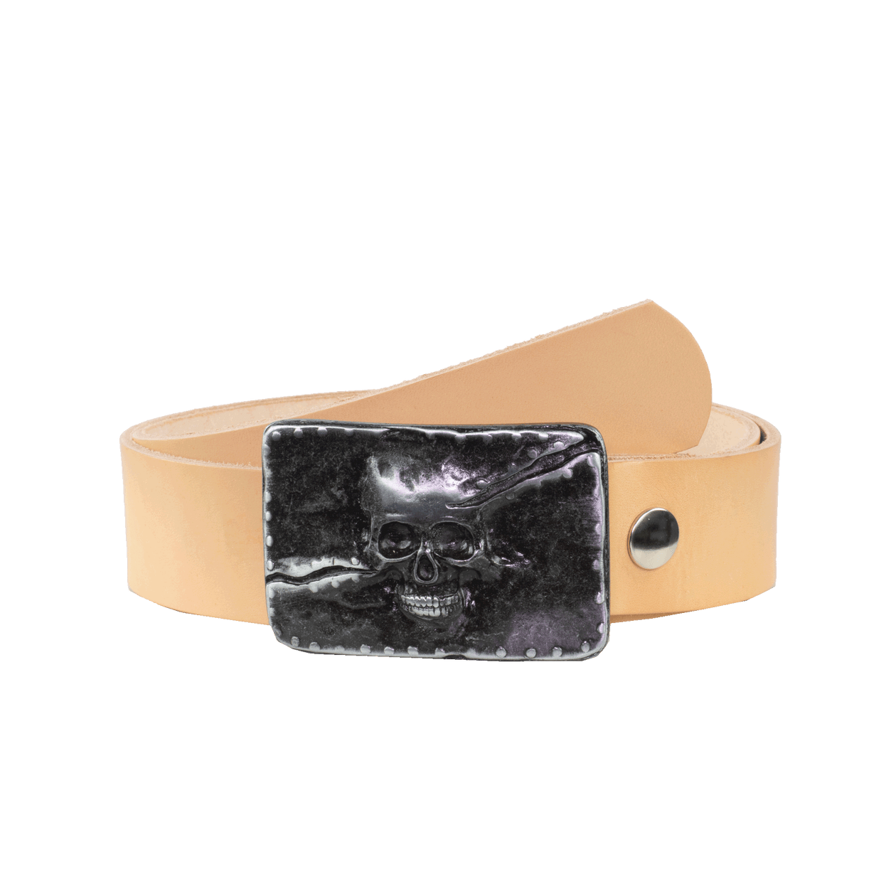 Ledergürtel 4cm mit Schnalle Totenkopf natur ohne Muster