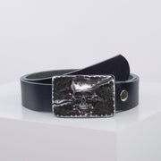 Ledergürtel 4cm mit Schnalle Totenkopf navi ohne Muster