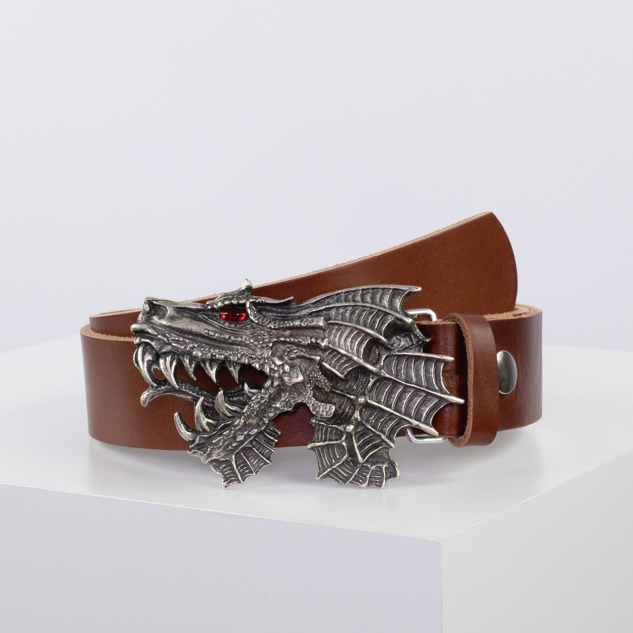 Ledergürtel 4cm mit Schnalle Drache cognac ohne Muster