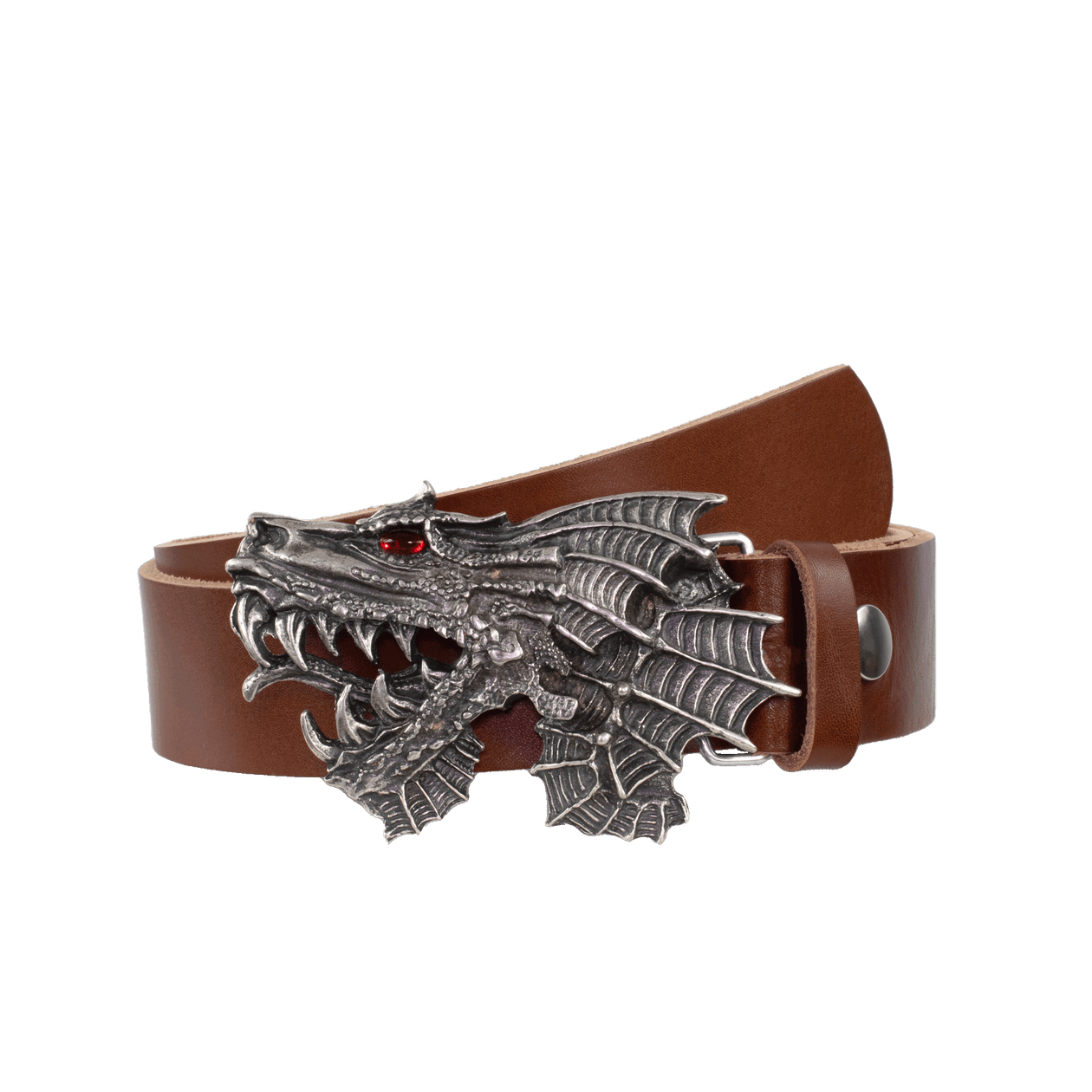 Ledergürtel 4cm mit Schnalle Drache cognac ohne Muster