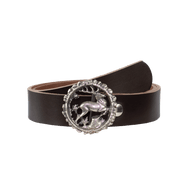 Ledergürtel 4cm mit Schnalle Hirsch dunkelbraun ohne Muster