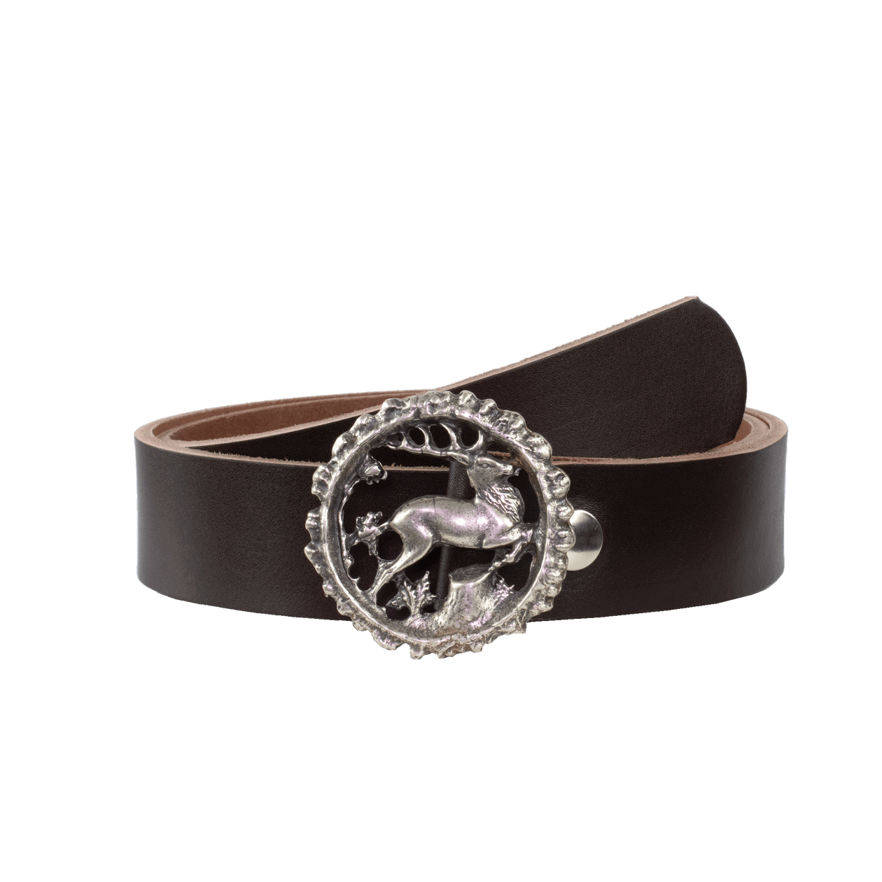 Ledergürtel 4cm mit Schnalle Hirsch dunkelbraun ohne Muster