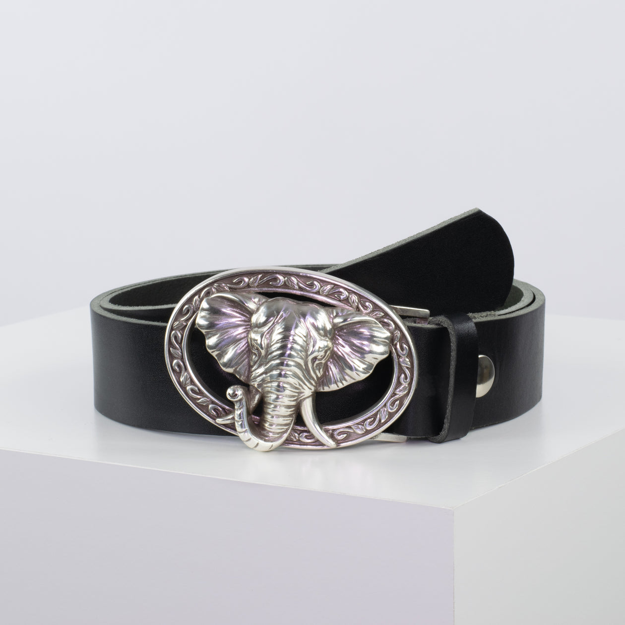 Ledergürtel 4cm mit Schnalle Elefant schwarz ohne Muster