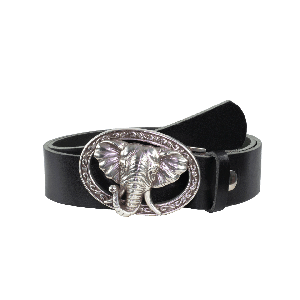 Ledergürtel 4cm mit Schnalle Elefant schwarz ohne Muster
