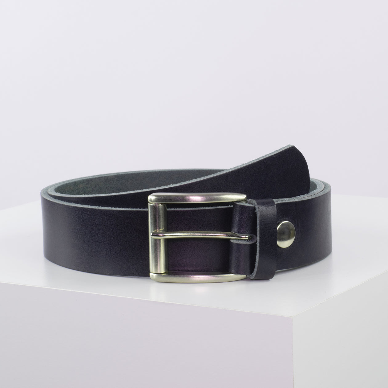 Ledergürtel 4cm mit Schnalle Amsterdam silber glänzend navi ohne Muster