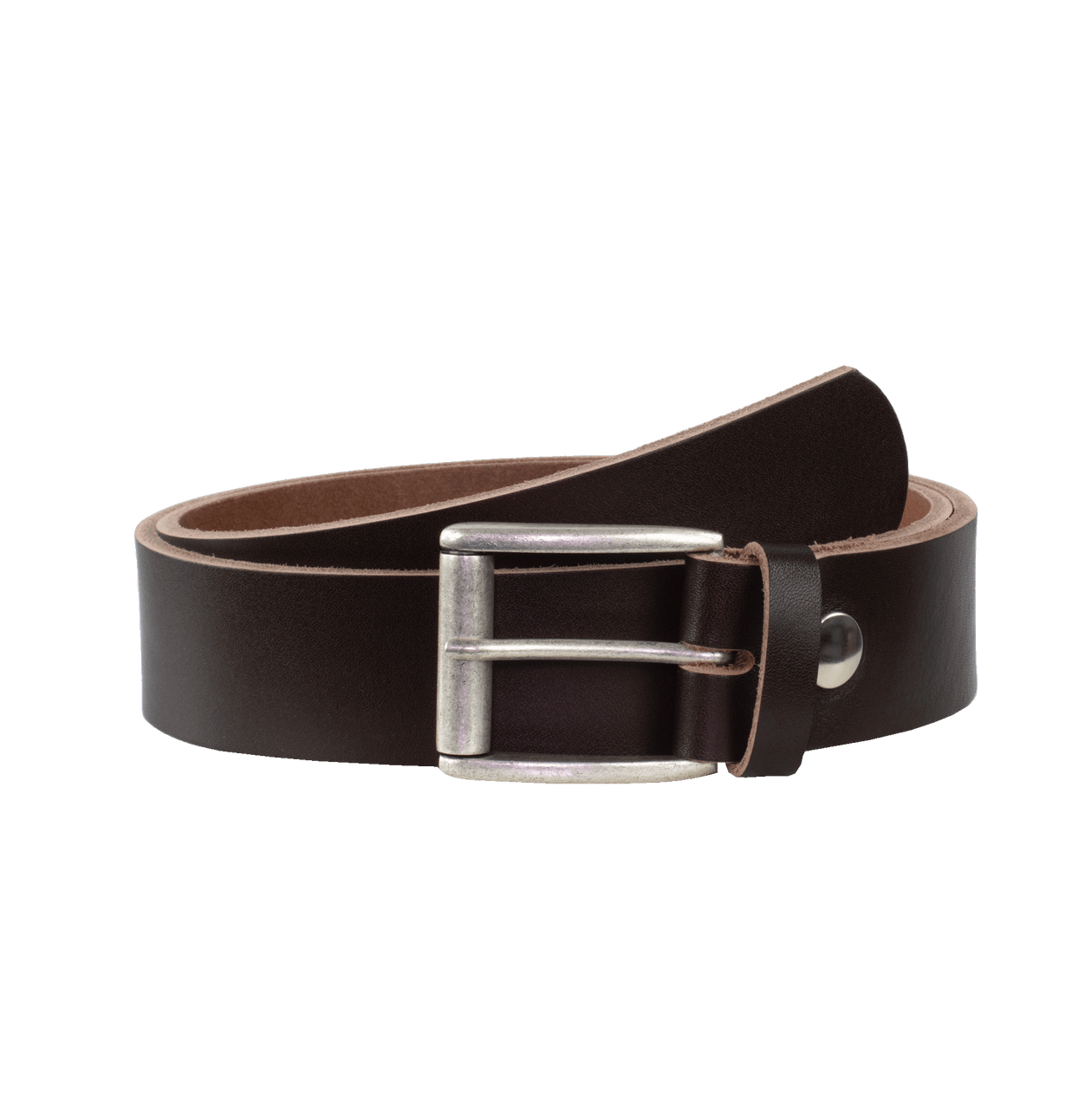 Ledergürtel 4cm mit Schnalle Amsterdam silber matt dunkelbraun ohne Muster