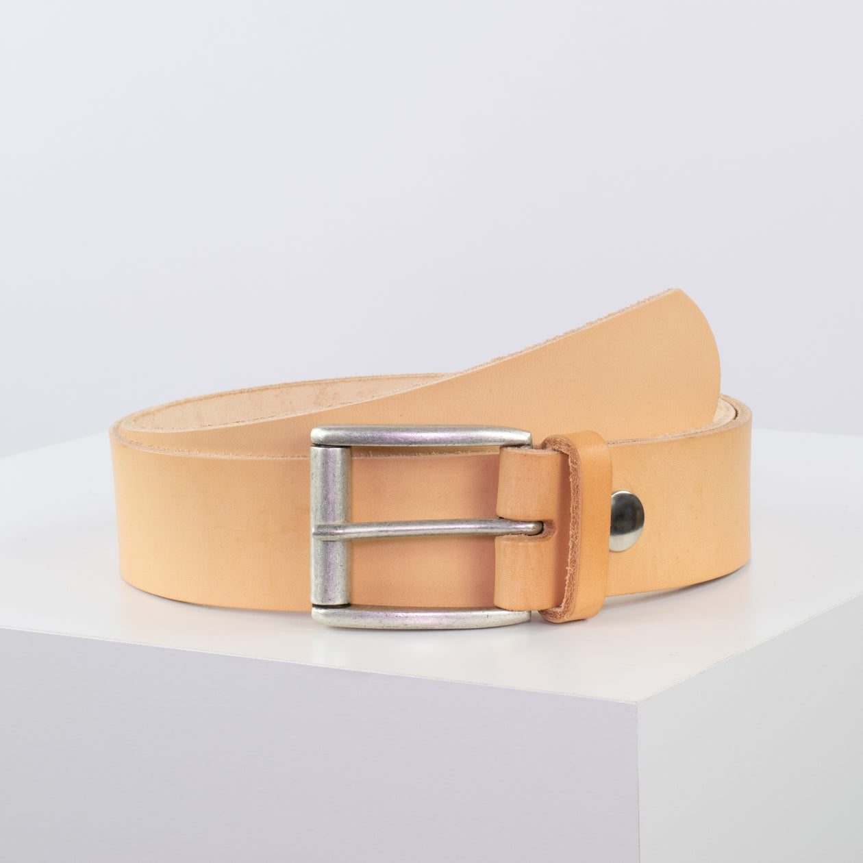Ledergürtel 4cm mit Schnalle Amsterdam silber matt natur ohne Muster