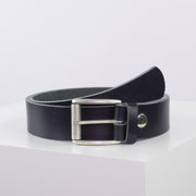 Ledergürtel 4cm mit Schnalle Amsterdam silber matt navi ohne Muster