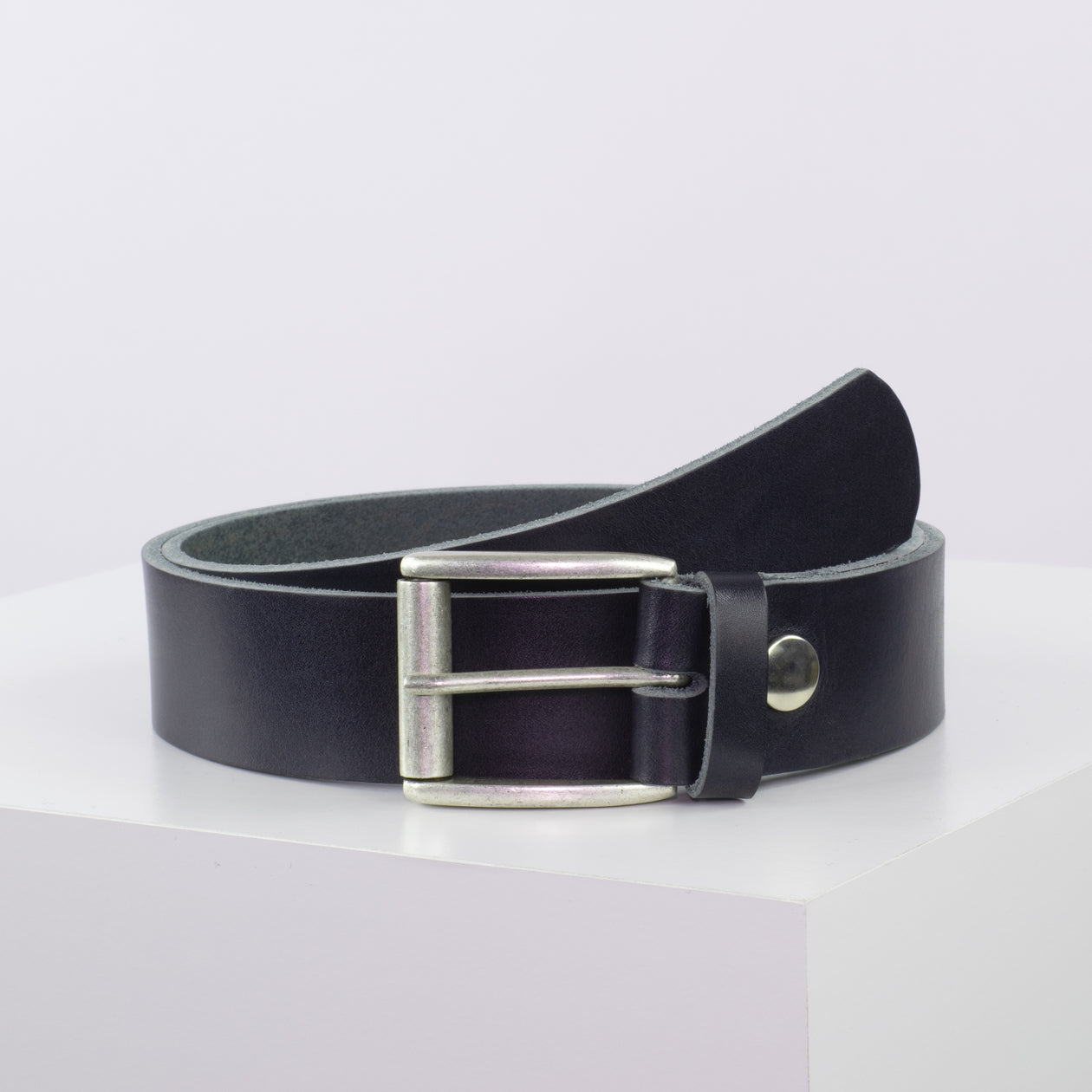 Ledergürtel 4cm mit Schnalle Amsterdam silber matt navi ohne Muster