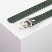 Ledergürtel 3cm mit Schnalle Schnecke silber glänzend grün ohne Muster