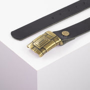 Ledergürtel 3,5cm mit Schnalle Athen messing schwarz ohne Muster
