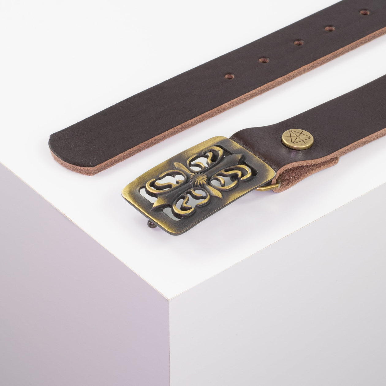 Ledergürtel 3,5cm mit Schnalle Ritter messing dunkelbraun ohne Muster