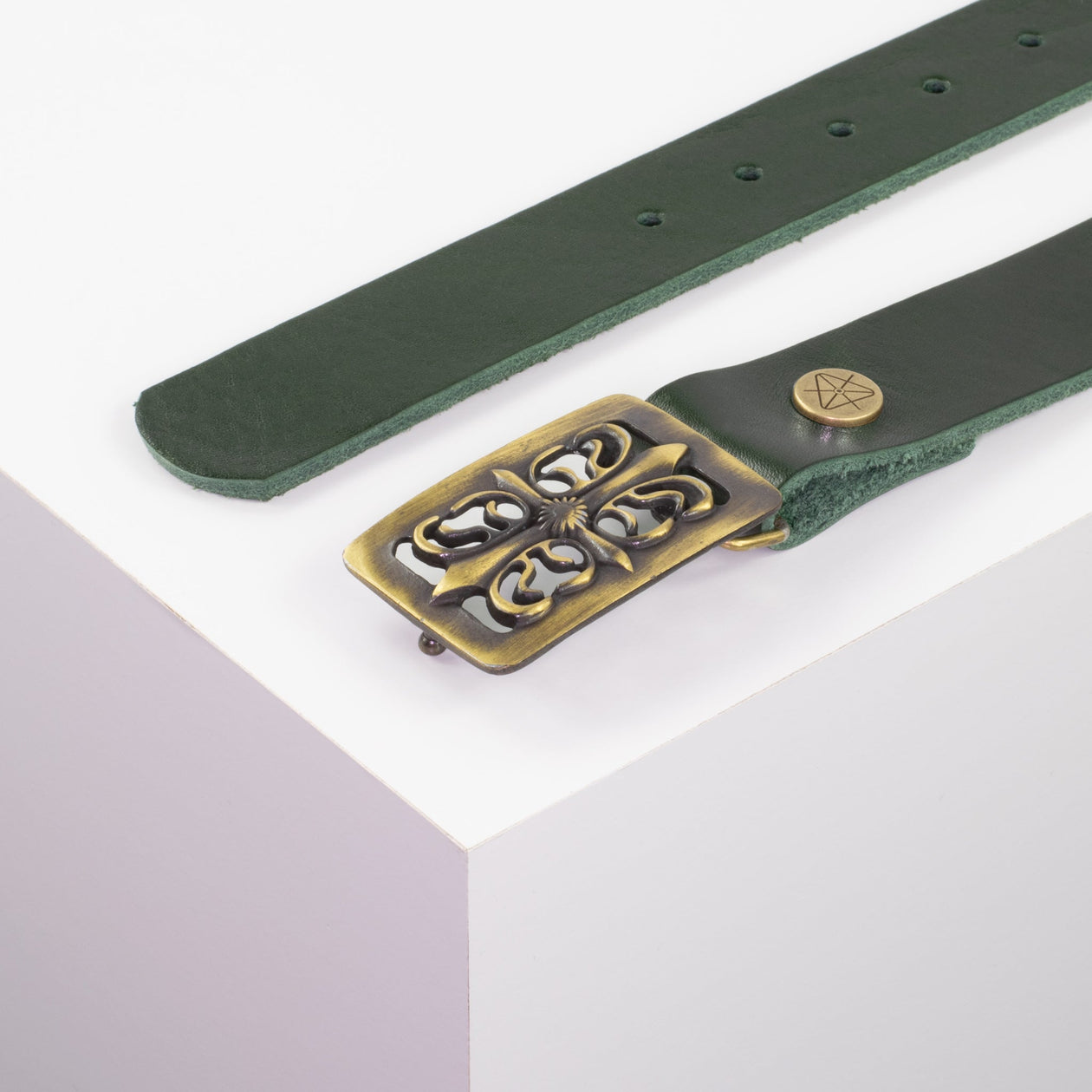 Ledergürtel 3,5cm mit Schnalle Ritter messing grün ohne Muster