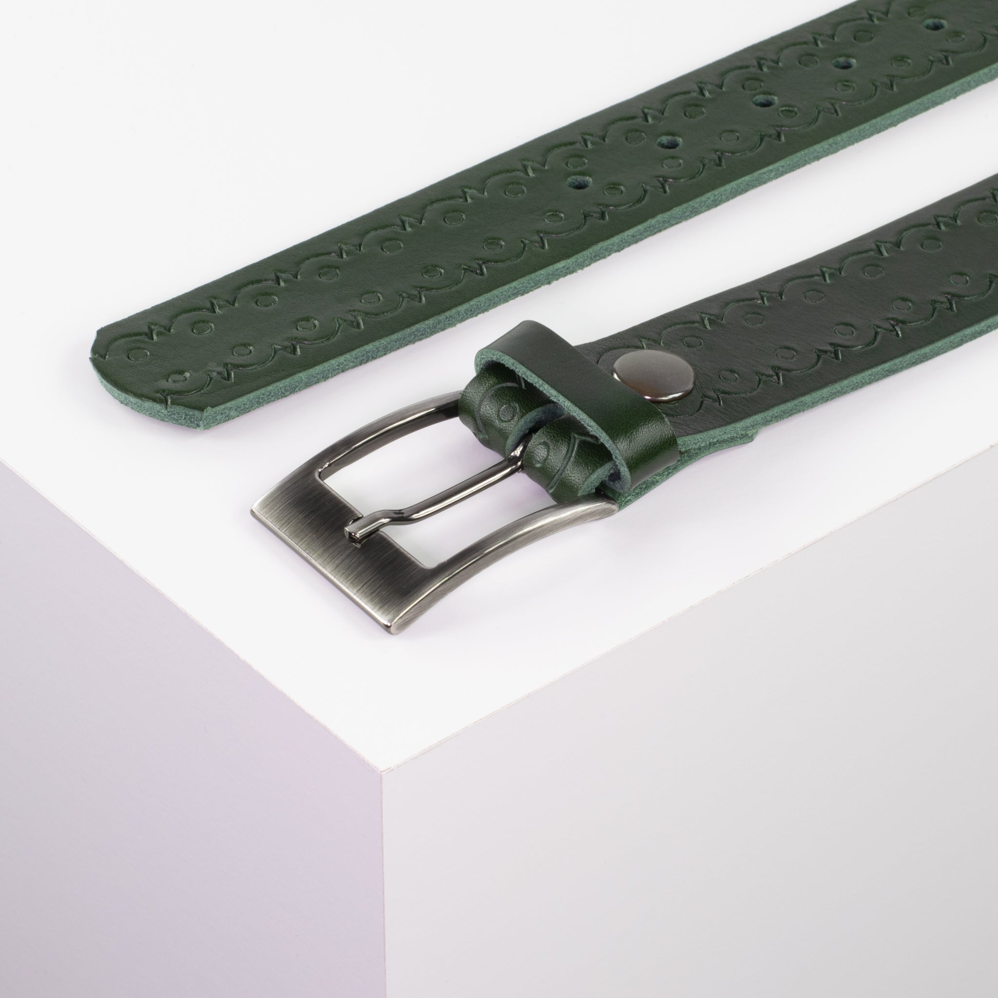 Ledergürtel 3.5cm gruen Lochwelle#farbe_gruen
